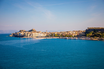 Fototapeta na wymiar Corfu town view from the water in Greece