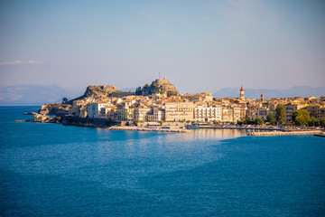 Naklejka na ściany i meble Corfu town view from the water in Greece