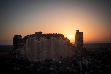 Beautiful sunset over ruins,Las Casas de Taca,Fuerteventura,Canary-Islands,Spain