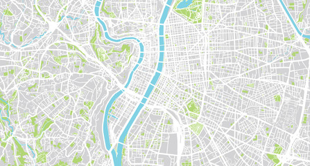 Urban vector city map of Lyon, France - obrazy, fototapety, plakaty