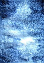 Watercolor texture in blue. snow texture. texture of winter watercolor. winter patterns on the window