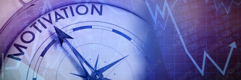 Poster composite image of compass pointing to motivation