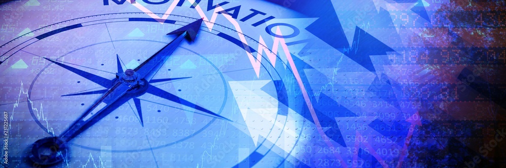Poster composite image of compass pointing to motivation