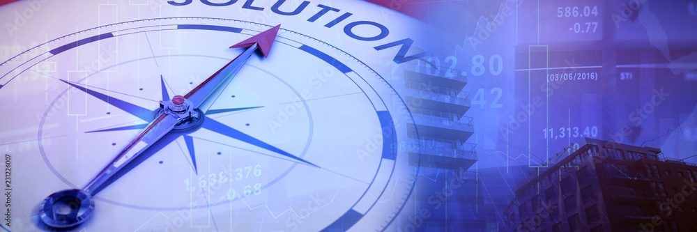 Poster composite image of compass pointing to solution