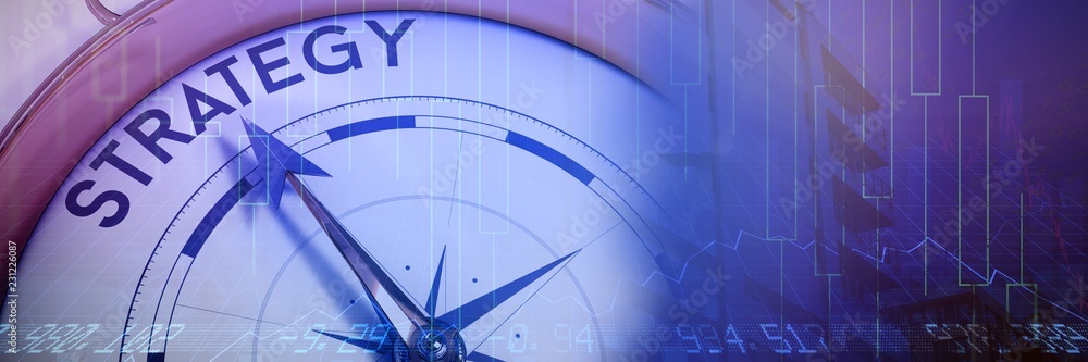 Poster composite image of compass pointing to strategy