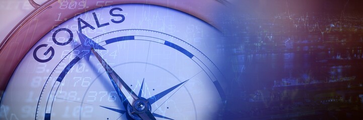 Composite image of compass pointing to goals