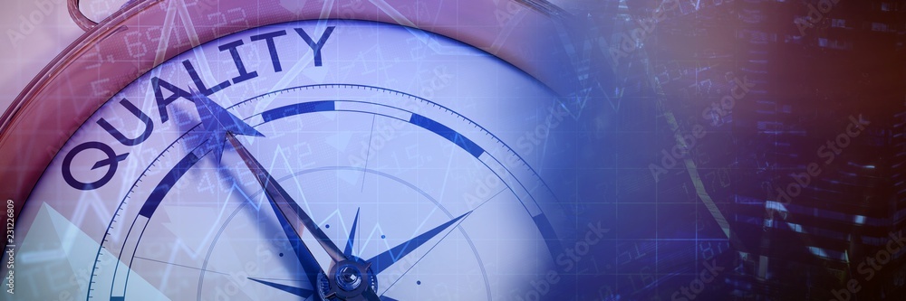 Poster composite image of compass pointing to quality