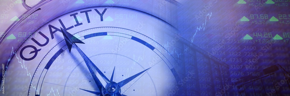 Poster composite image of compass pointing to quality