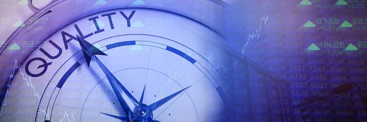 Composite image of compass pointing to quality