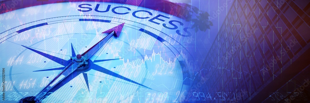 Poster composite image of compass pointing to success