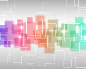 abstract geometric background line of transparent colored squares isolated on light gray background