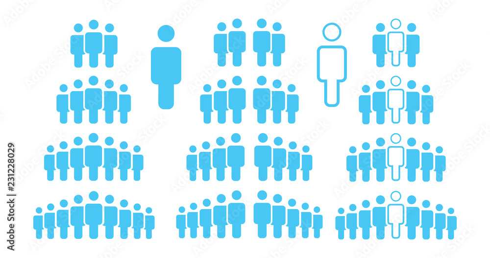 Poster people icons work group team, persons crowd symbol simple set for using in web site infographics rep