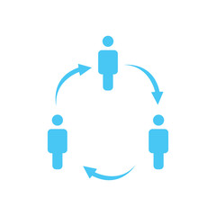 structure of company icon, three people in circle, business report concept. hierarchy with arrows in circle. vector illustration isolated on white background.