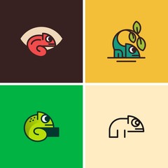 Chameleon Animal Set Idea Illustration Icon Logo Design Template Element Vector
