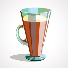 Cartoon vector illustration of coffee latte in glass