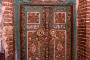 The Great Mosque entrance double-door in the mountain village Abyaneh. Iran