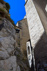 Architectural details of the iconic Palais Des Papes in Avignon, Provence, France