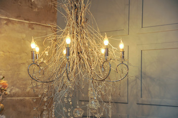 Stylish chandelier. Interior elements. New Year. Carnival. Close-up