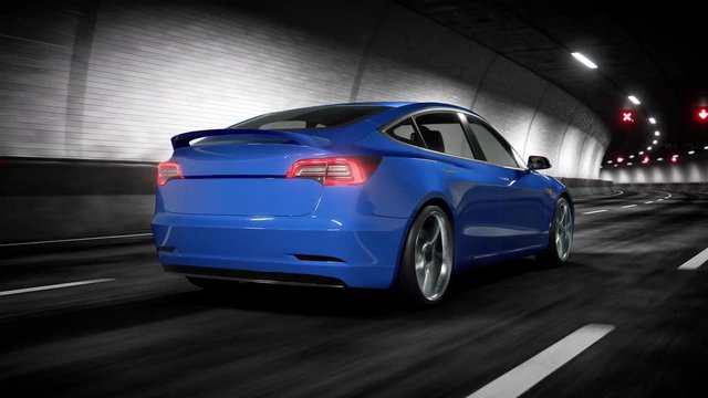 Modern Electric car rides through tunnel