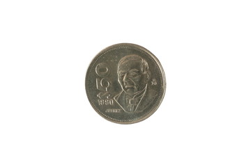 Mexican coin 50 pesos with the image of Benito Juarez - political activist and head of government in 1858 -1861 years, father and Builder of modern Mexico. Stainless steel, 1990. Reverse.