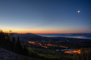 Dawn in the mountains, above the village, Quebec, Canada
