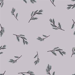 Hand drawn pine branches seamless pattern. Nature vector illustration. Wrapping paper design template.