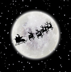 Obraz na płótnie Canvas Santa flying over full moon