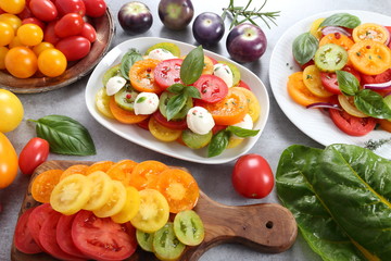 Tomato salad and colorful tomatoes.