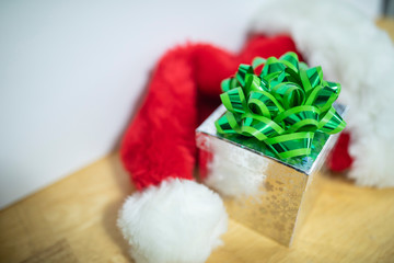 christmas present with Sant hat