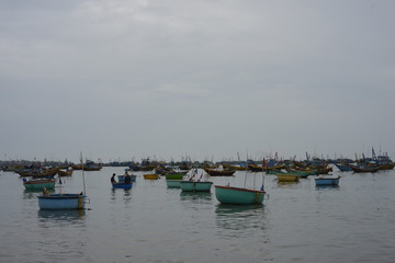 Vietnam's basket boats in sea