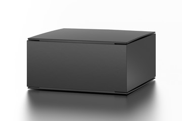 Black horizontal blank box from front top far angle. 3D illustration isolated on white background.