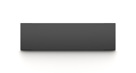 Black horizontal blank box from front angle. 3D illustration isolated on white background.