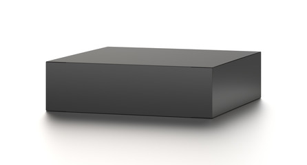 Black horizontal blank box from front top far angle. 3D illustration isolated on white background.