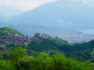 Fototapeta premium Tilt shift image of mountain village in italy