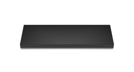 Fototapeta premium Black long horizontal thin blank box from front top angle. 3D illustration isolated on white background.