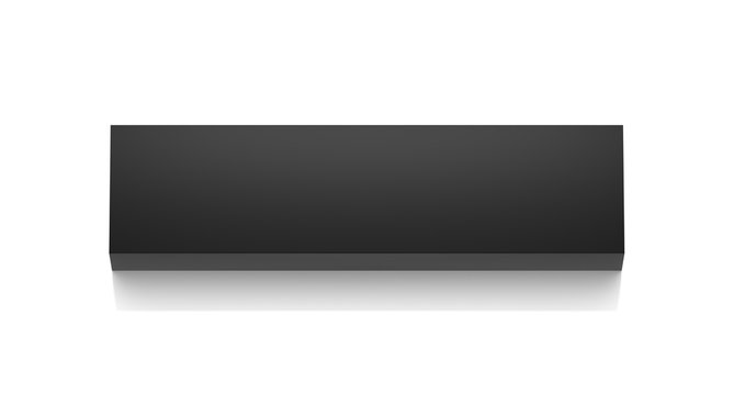 Black long horizontal thin blank box from top far angle. 3D illustration isolated on white background.