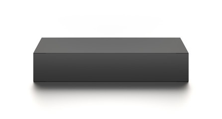 Black horizontal thin blank box from front top far angle. 3D illustration isolated on white background.