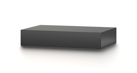 Fototapeta premium Black horizontal thin blank box from front top far angle. 3D illustration isolated on white background.