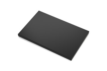 Black horizontal thin blank box from front top side far angle. 3D illustration isolated on white background.