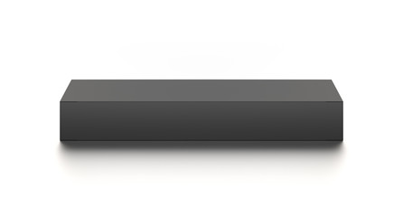 Black horizontal thin blank box from front top far angle. 3D illustration isolated on white background.