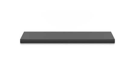 Black horizontal thin blank box from front top far angle. 3D illustration isolated on white background.