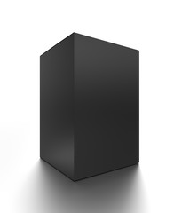 Black vertical blank box from front side angle. 3D illustration isolated on white background.