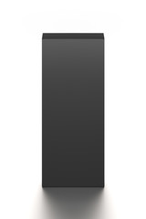 Black vertical blank box from front top far angle. 3D illustration isolated on white background.