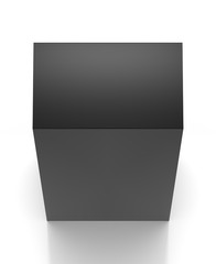 Black vertical blank box from top far angle. 3D illustration isolated on white background.