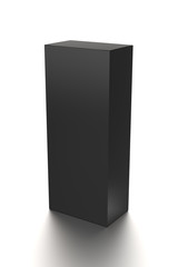 Black vertical blank box from front top side angle. 3D illustration isolated on white background.