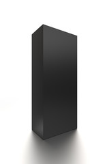 Black vertical blank box from front side angle. 3D illustration isolated on white background.
