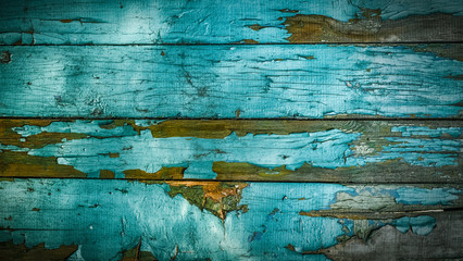 Grunge texture, old blue boards, cracked paint, wooden vintage background