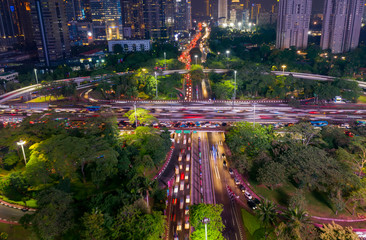 Hectic traffic on the Semanggi bridge at night