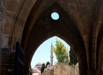 Fototapeta na wymiar old minaret rhodes greece