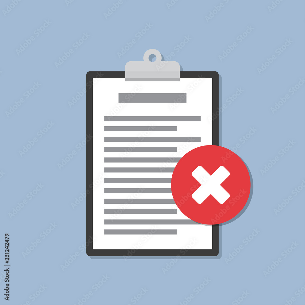 Aufkleber clipboard with document and cross icon in a flat design